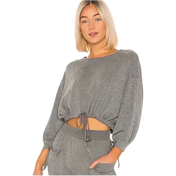L*Space Revolve My Girl Pullover Cropped Gray Sweatshirt Top NWT S - Picture 1 of 10